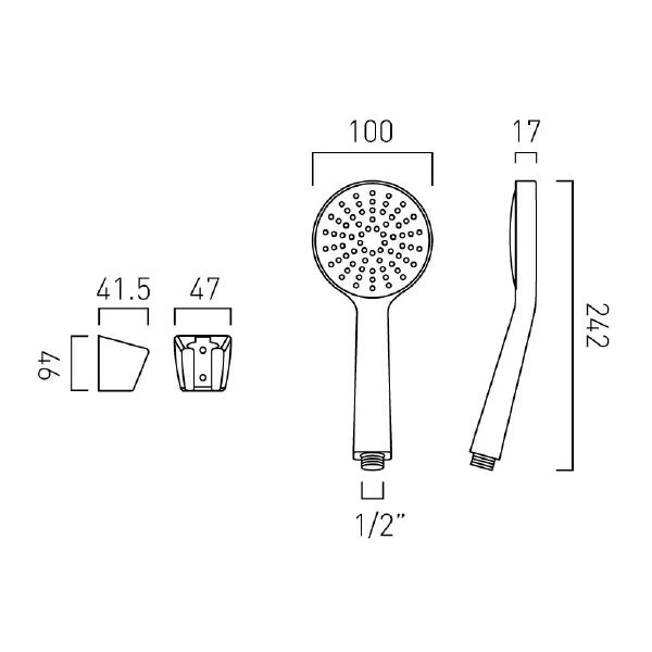 Vado Sirkel Single Function Shower Handset with Hose + Bracket